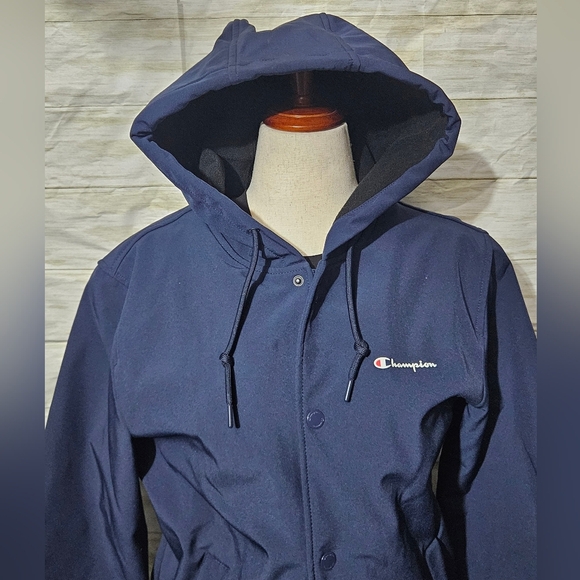Champion Dark Blue Hooded Fleece Lined Mens Med Raincoat - Picture 3 of 10